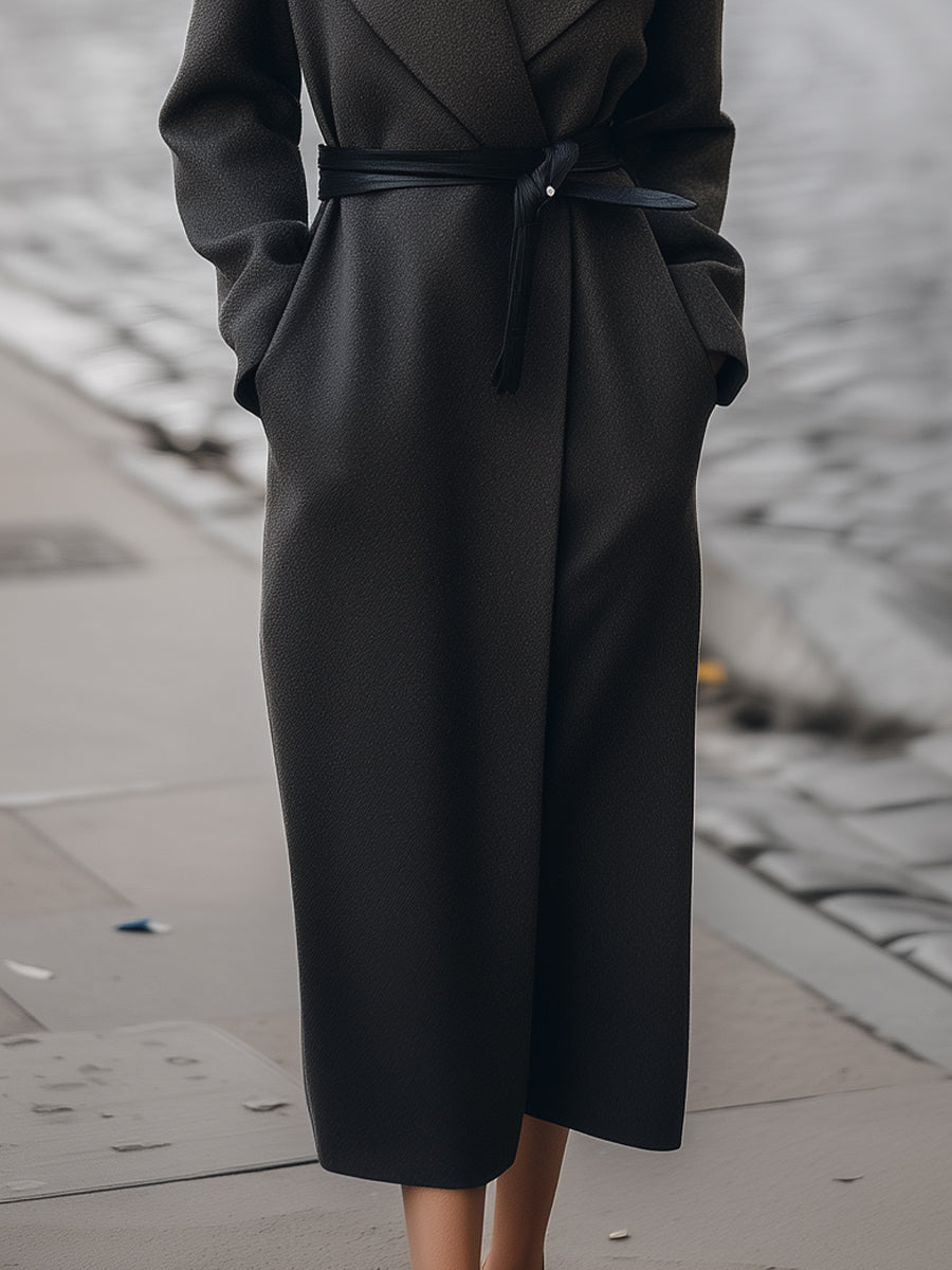 Charcoal Wool Wrap Coat With Belt