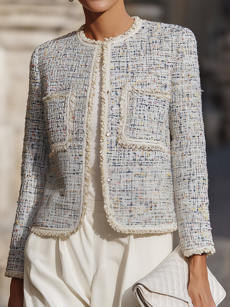 Pastel Tweed Jacket With Contrast Trim