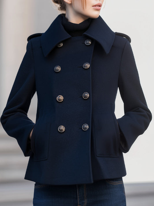 Classic Navy Double-Breasted Wool Peacoat