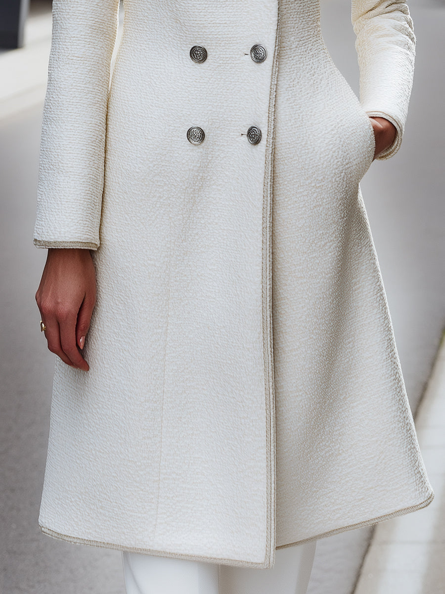 Elegant Double-Breasted Textured Wool-Blend Coat