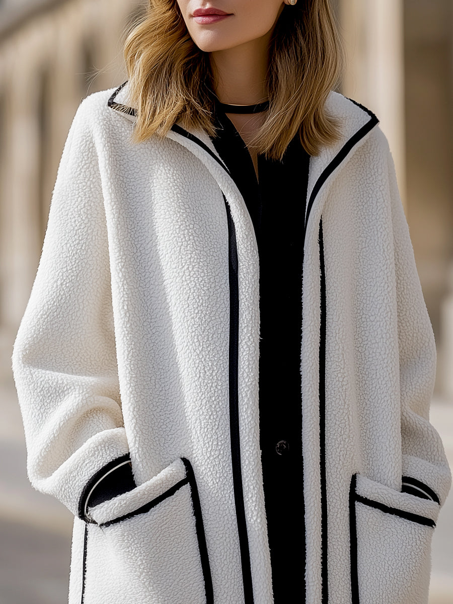 Contrast Piped Wool-Blend Longline Coat