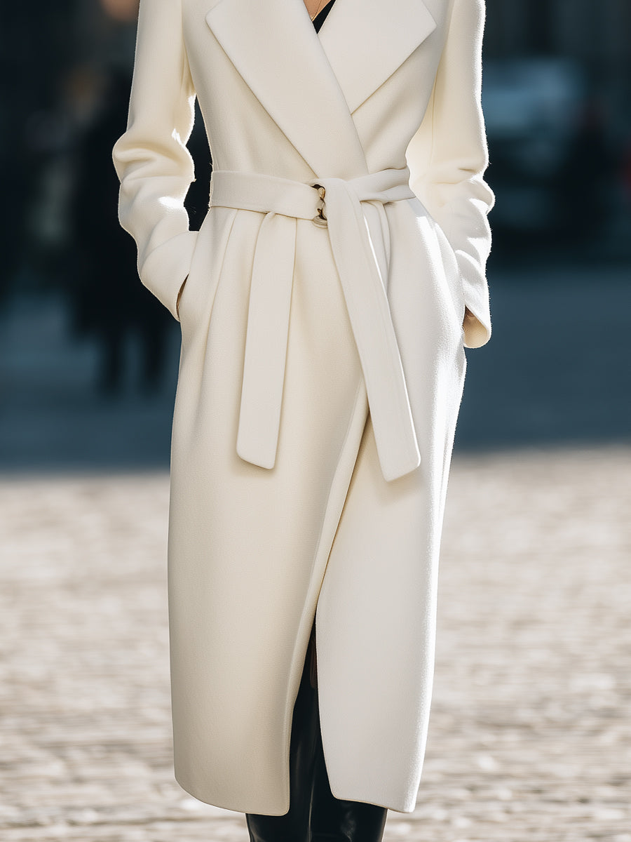 Ivory Wool Belted Wrap Coat