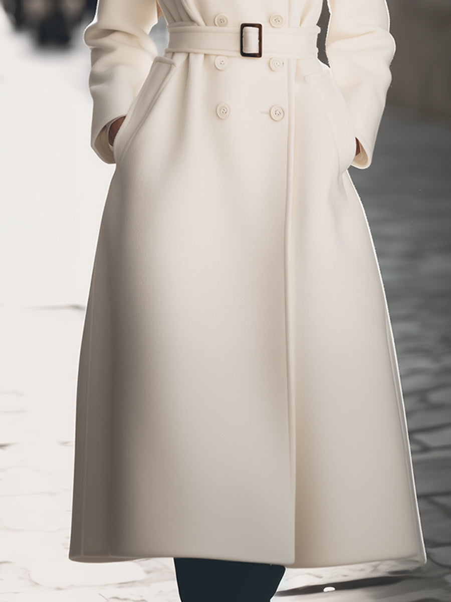 Elegant Wool Blend Double-Breasted Long Coat