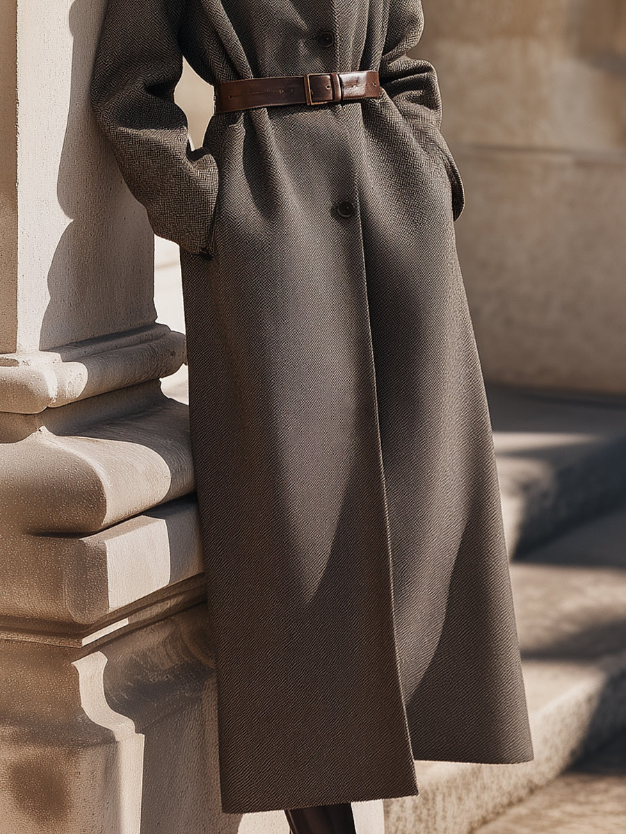 Charcoal Belted Wool Overcoat