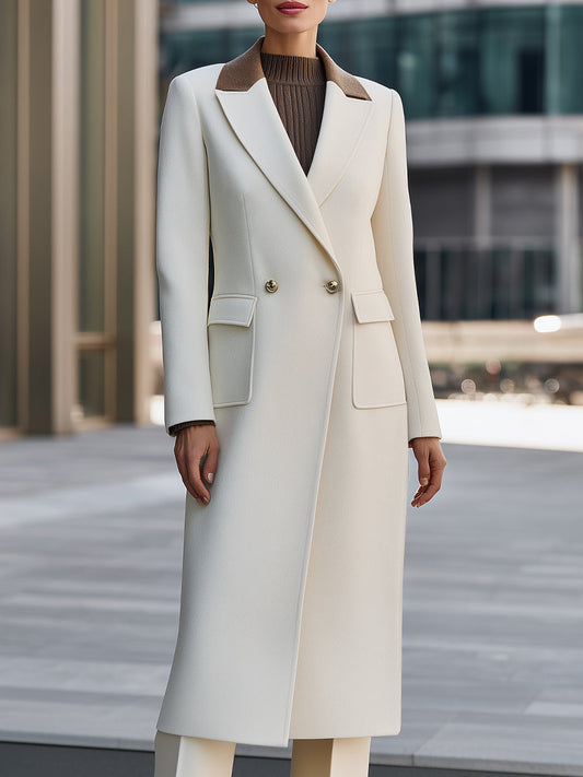Wool-Blend Long Coat With Contrast Collar