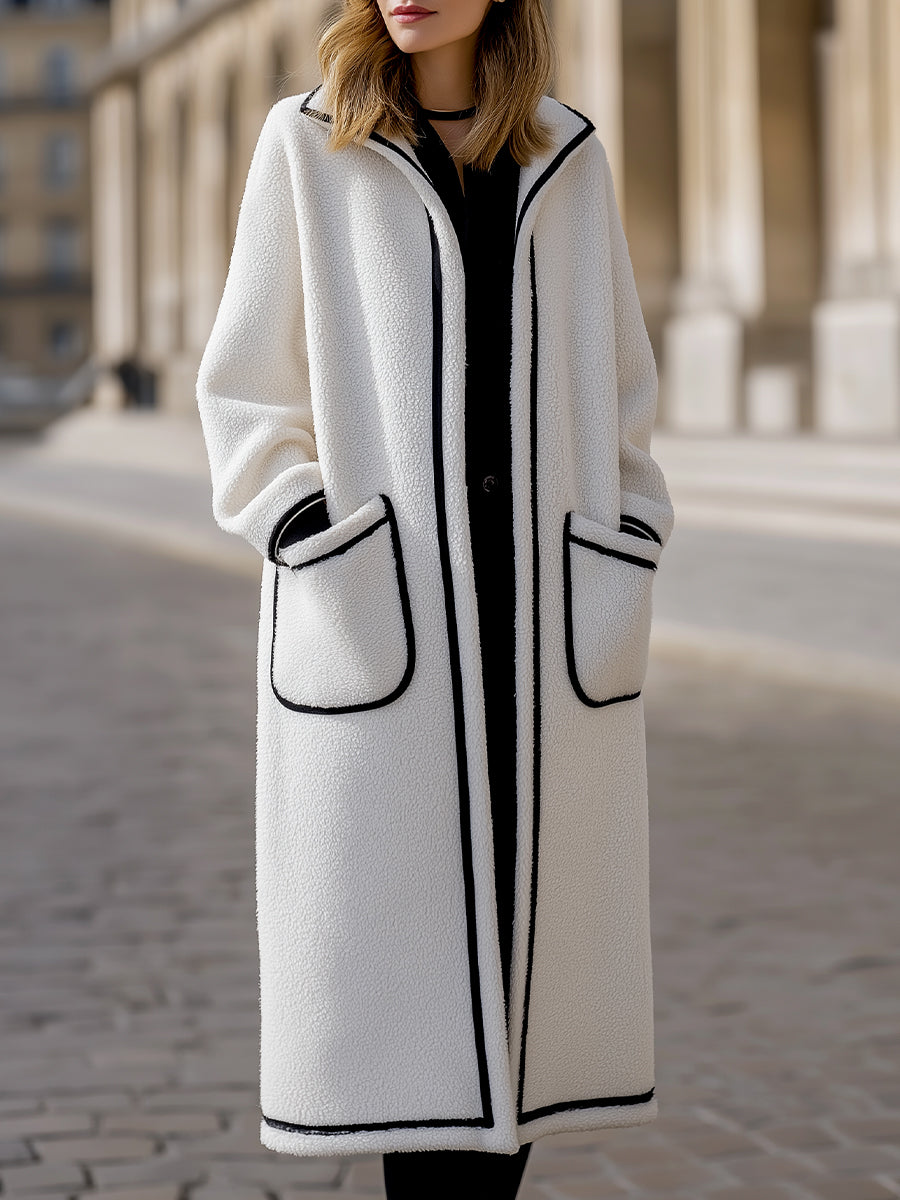 Contrast Piped Wool-Blend Longline Coat