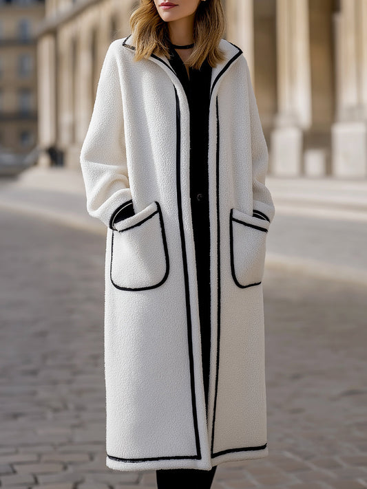 Contrast Piped Wool-Blend Longline Coat