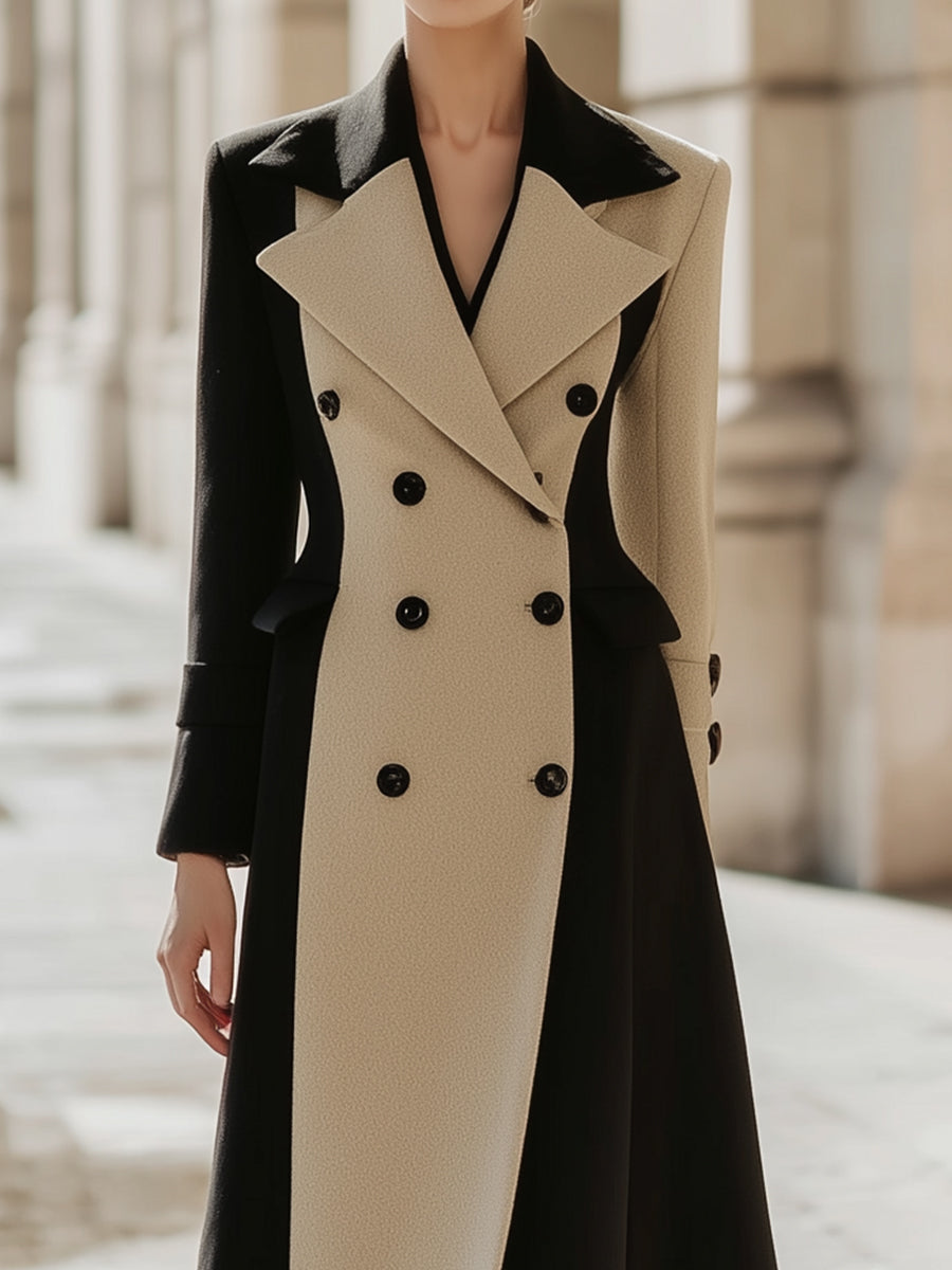Black & Beige Color-Block Wool Coat