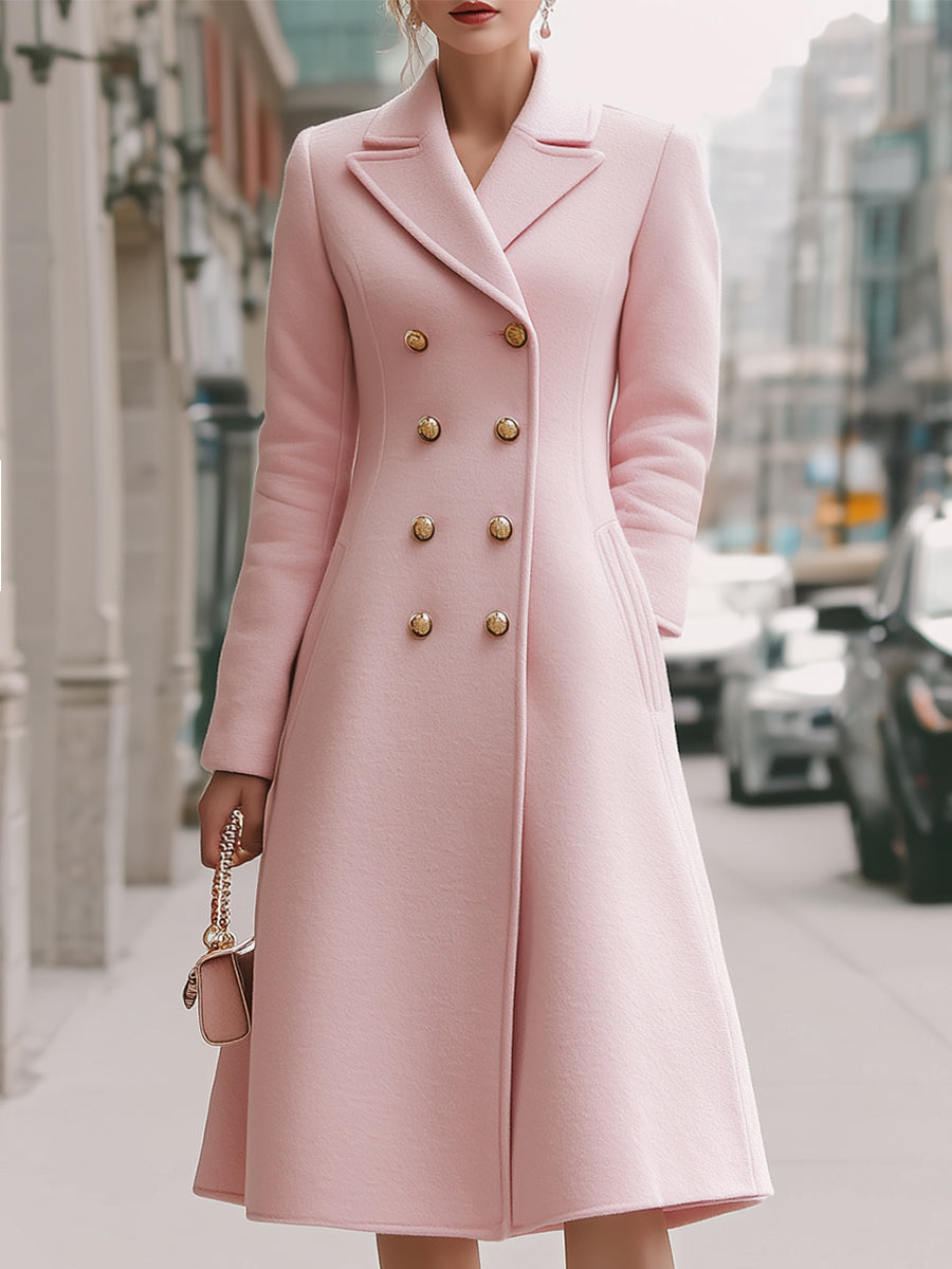Elegant Double-Breasted Wool Coat In Blush Pink