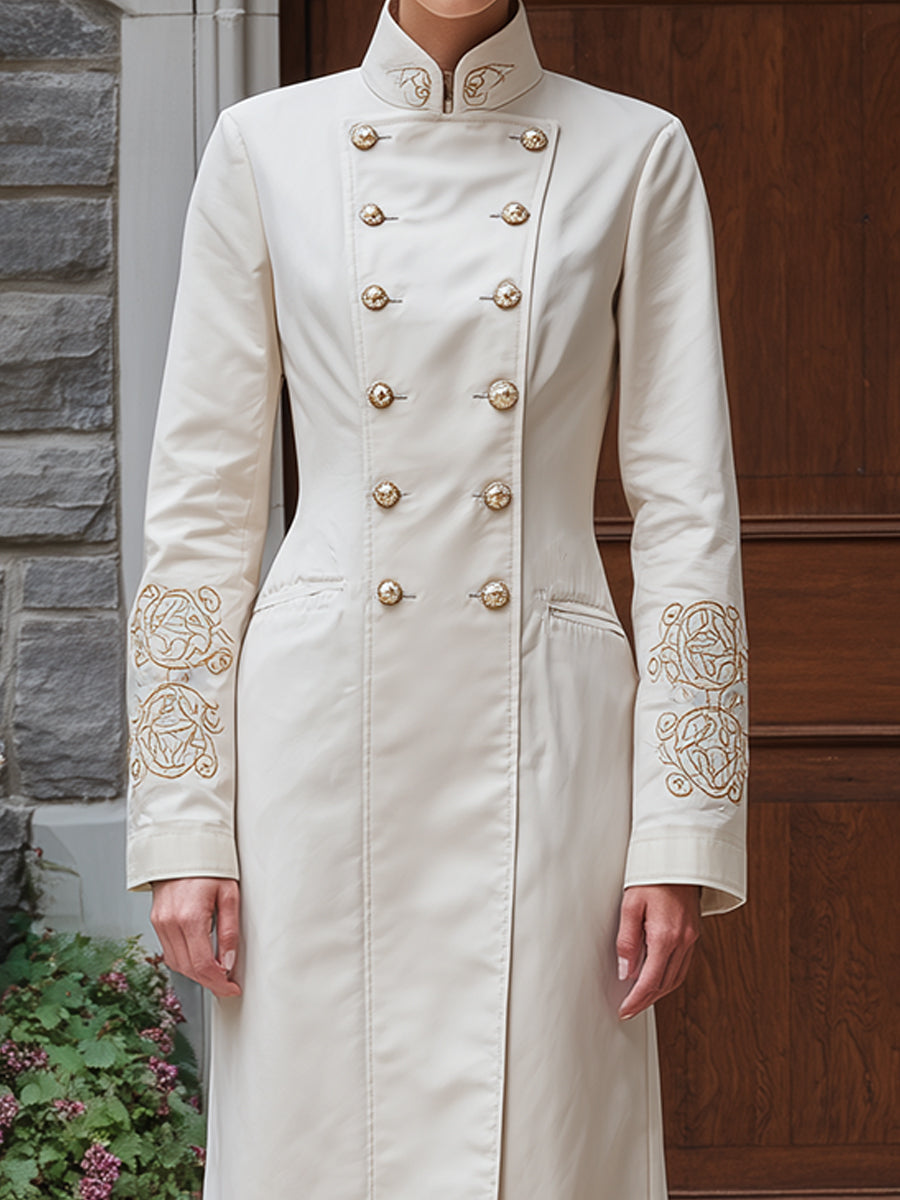 Ivory Embroidered Military-Inspired Coat