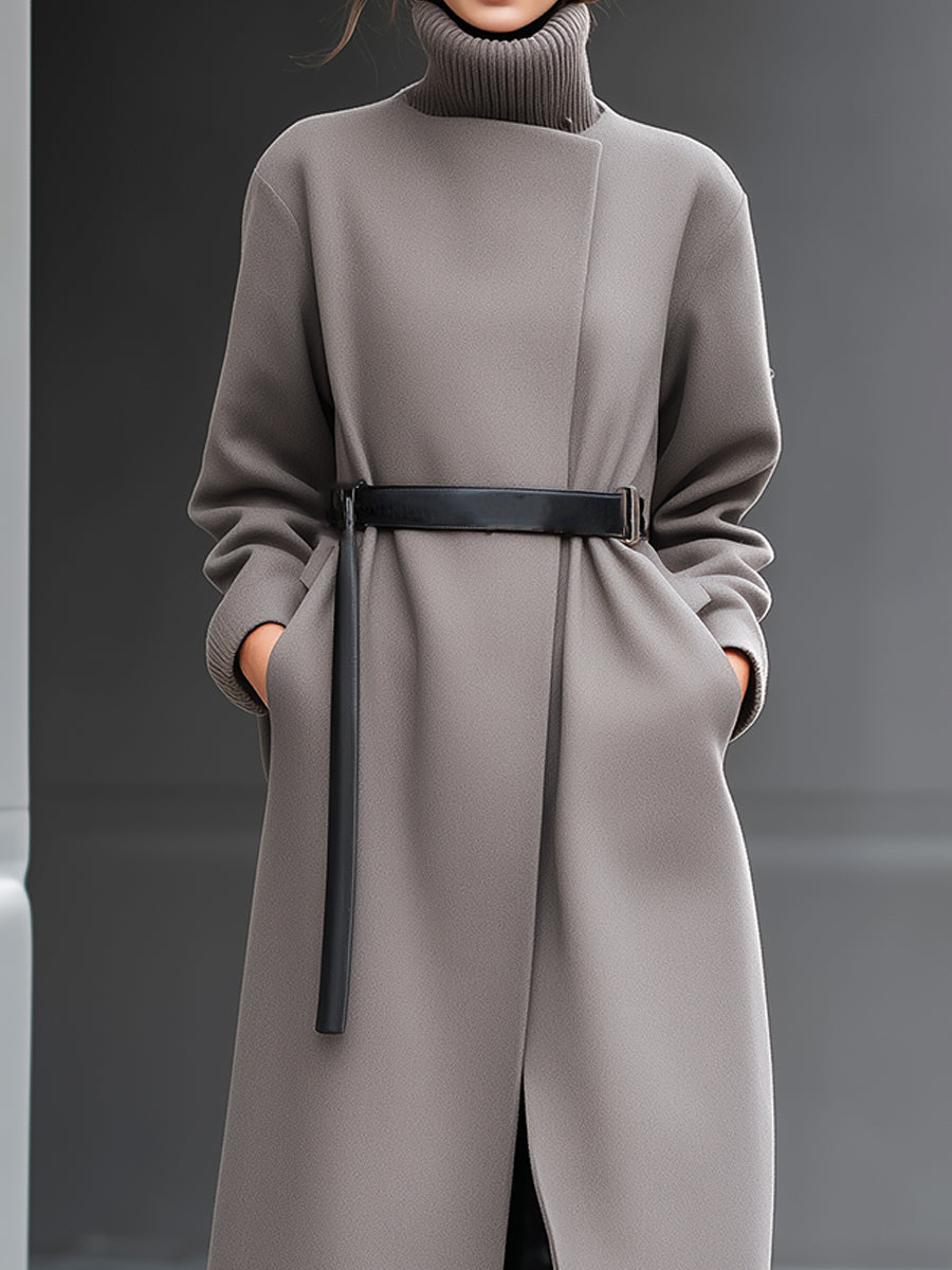 Taupe Coat With Minimalist Belted Design