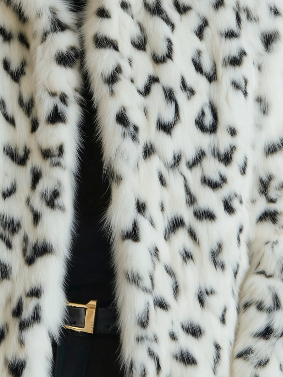 Mooyius White Faux Fur Leopard Print Coat