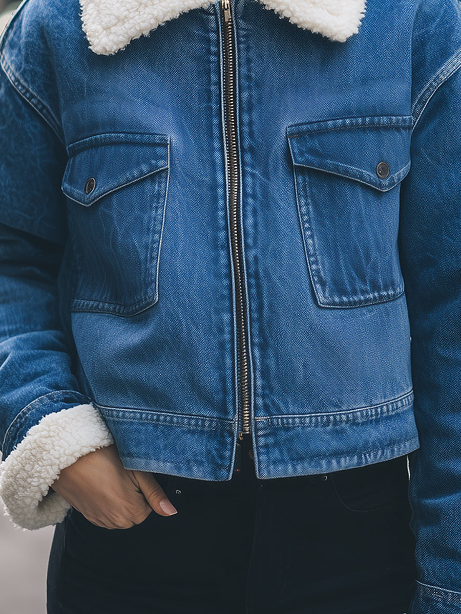 Vintage-Inspired Sherpa-Lined Denim Jacket
