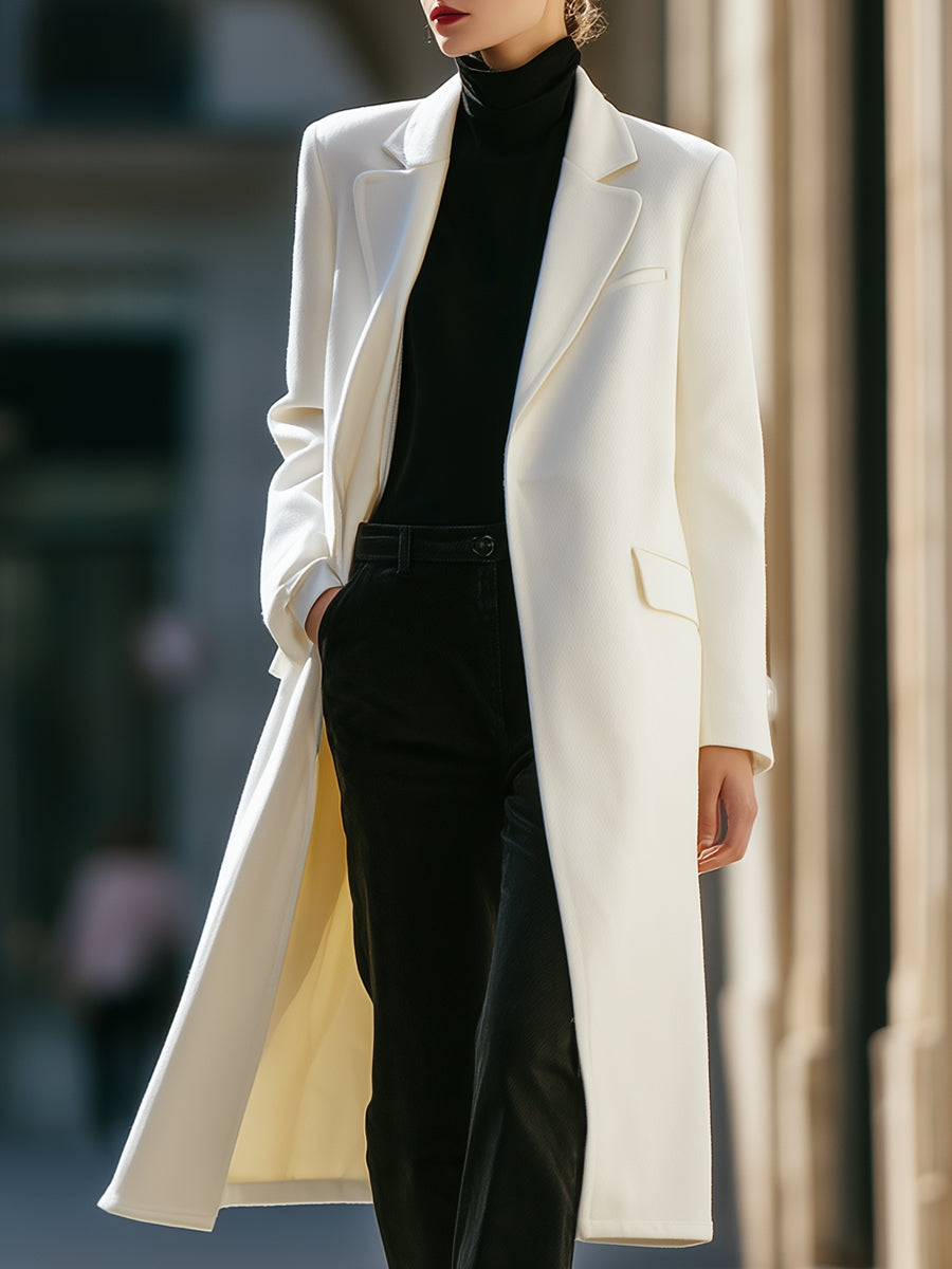 Timeless Elegance White Wool Long Coat