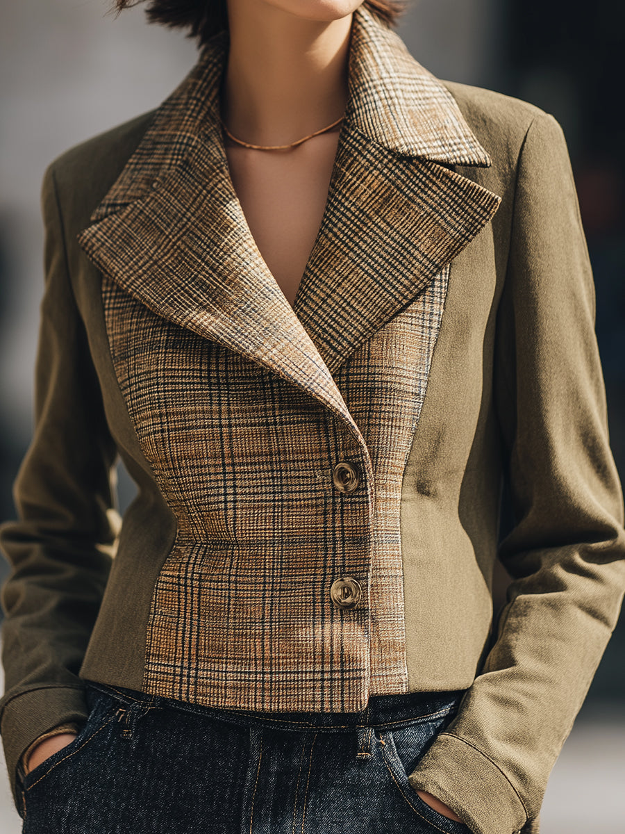 Plaid Contrast Cropped Blazer