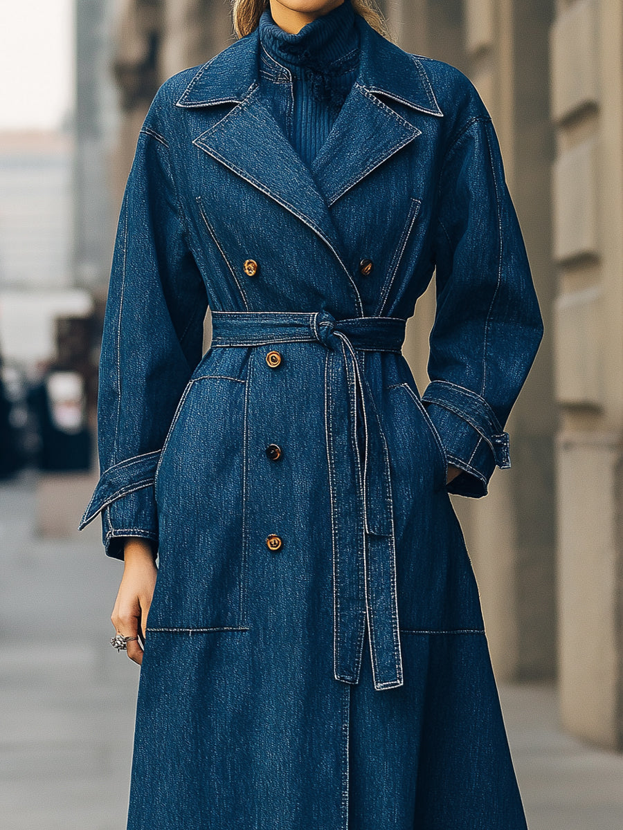 Double-Breasted Denim Trench Coat