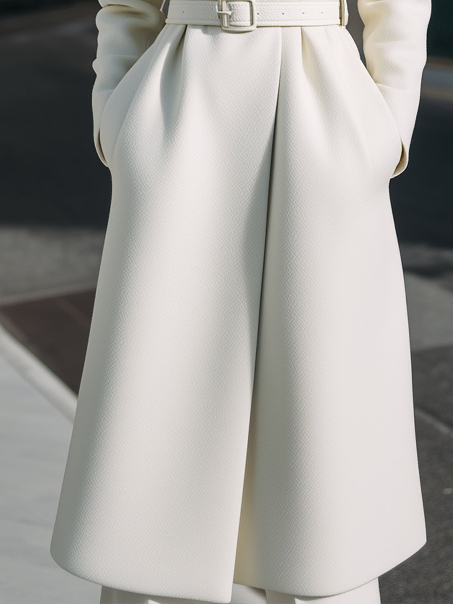 White Belted Structured Midi Coat
