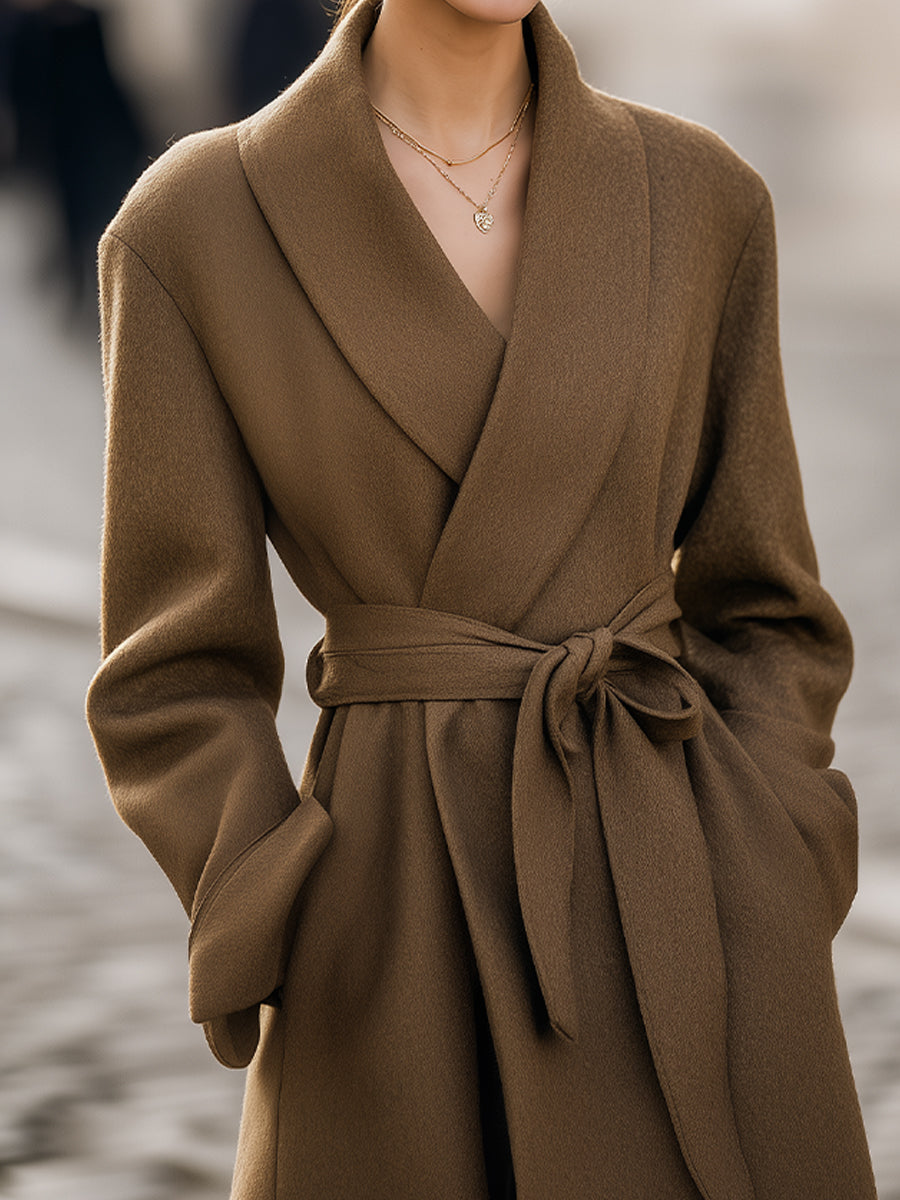 Camel Belted Wrap Coat