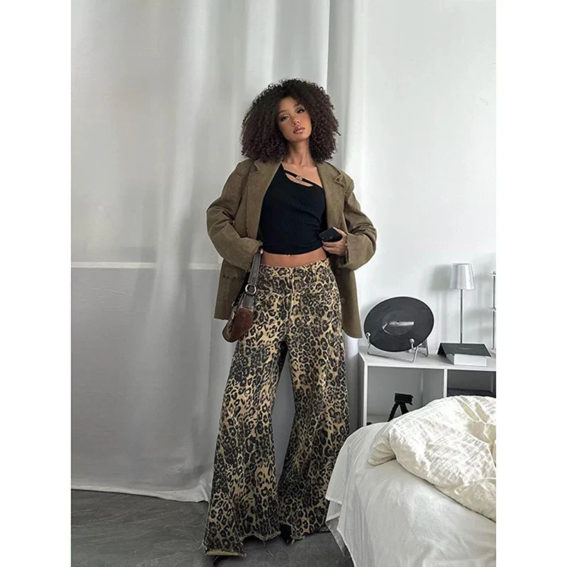 Sweet Baggy Washed Pink Leopard Brown High Waist Trashy Jean