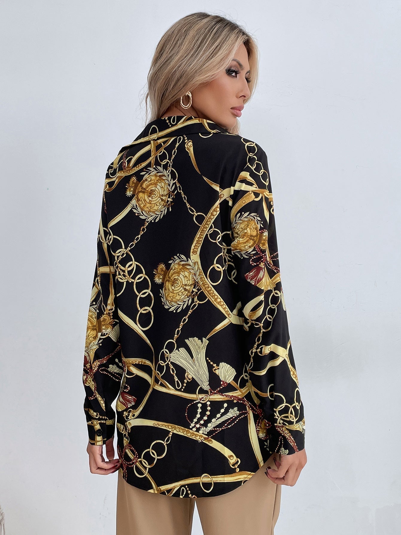 fermon - Chain Print Button Front Blouse