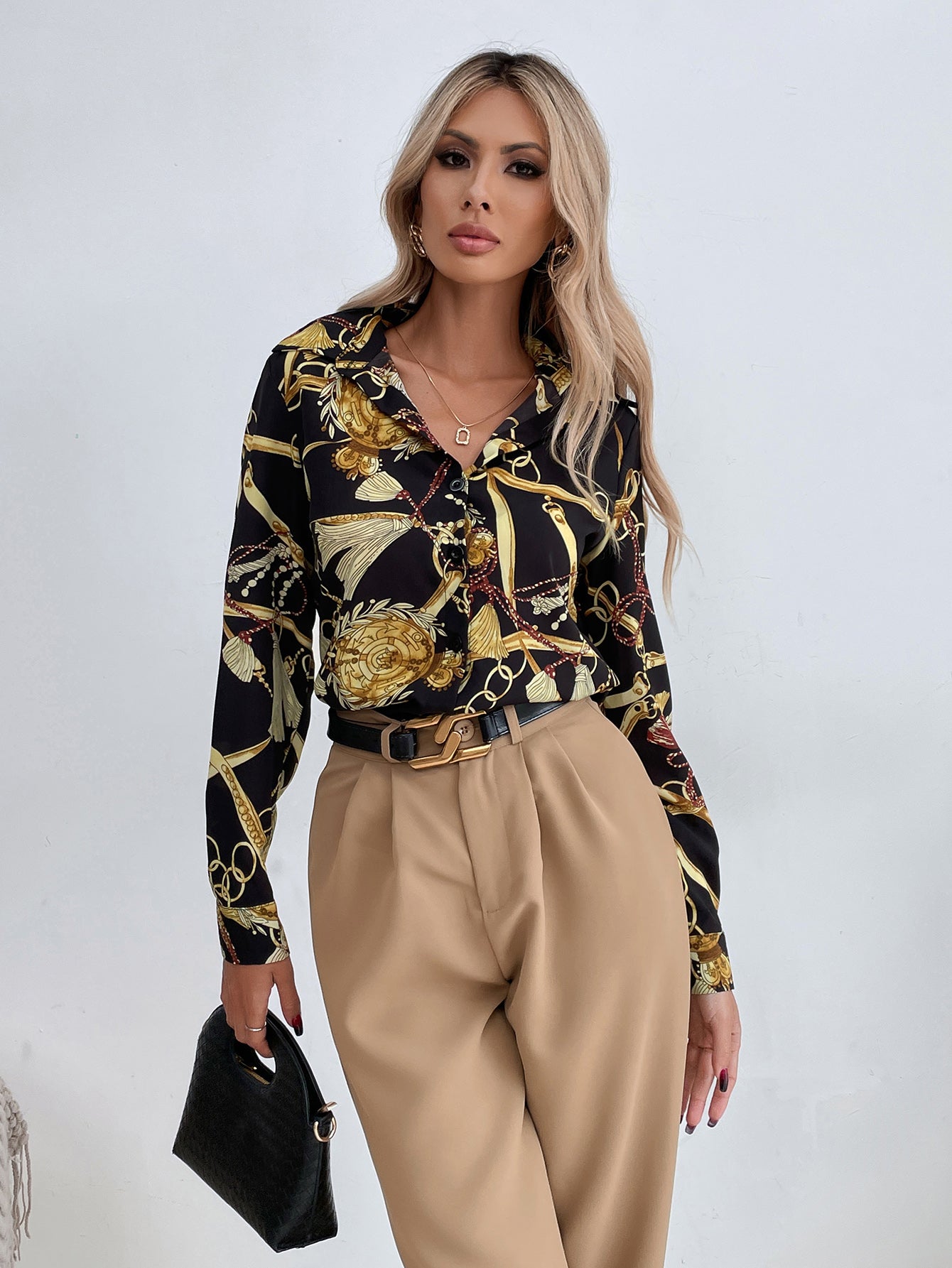 fermon - Chain Print Button Front Blouse