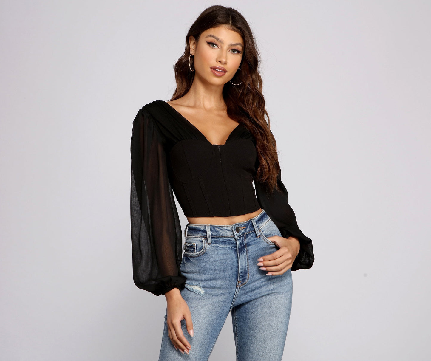 fermon - Chic Babe Long Sleeve Corset Blouse