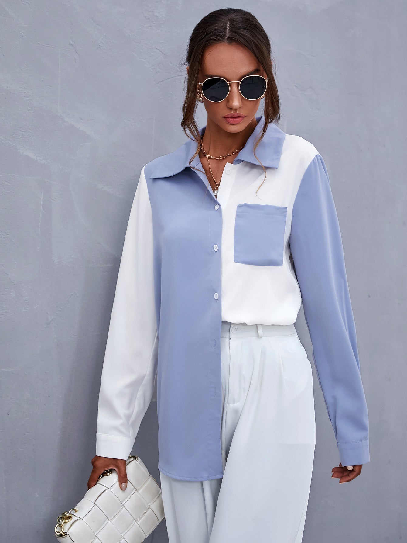 fermon - Colorblock Patch Pocket Blouse