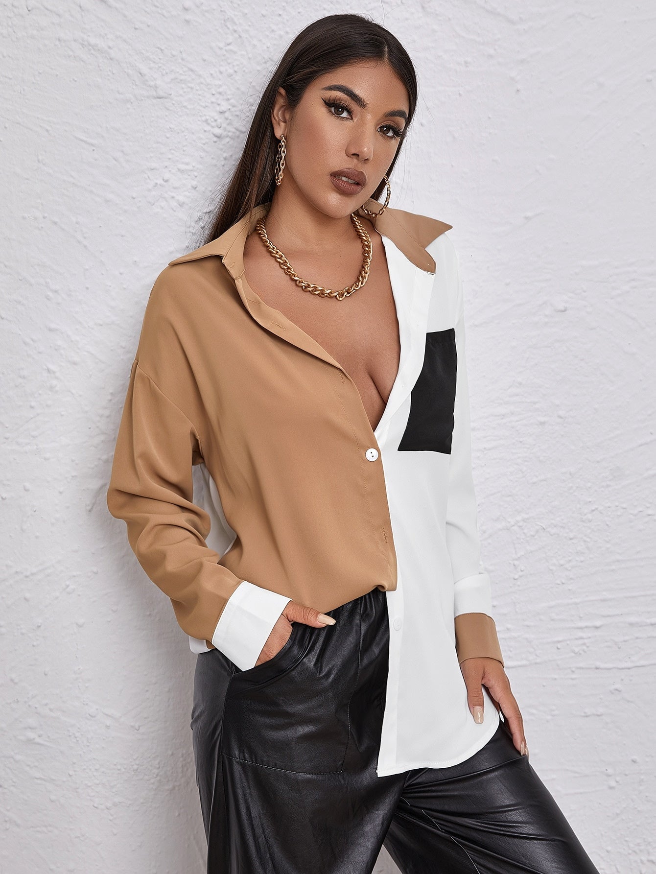 fermon - Colorblock Pocket Front Blouse
