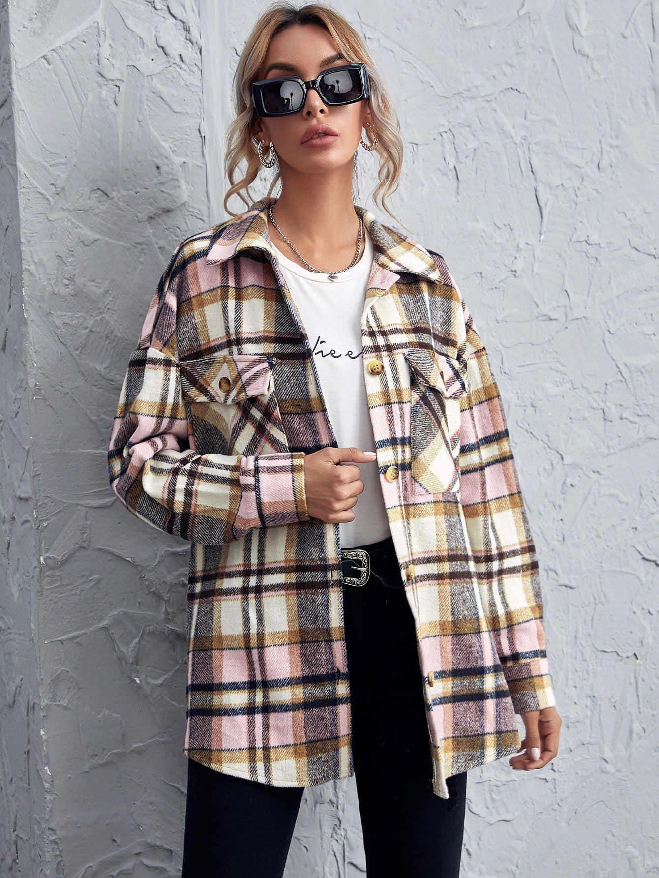 fermon - Drop Shoulder Gingham Blouse