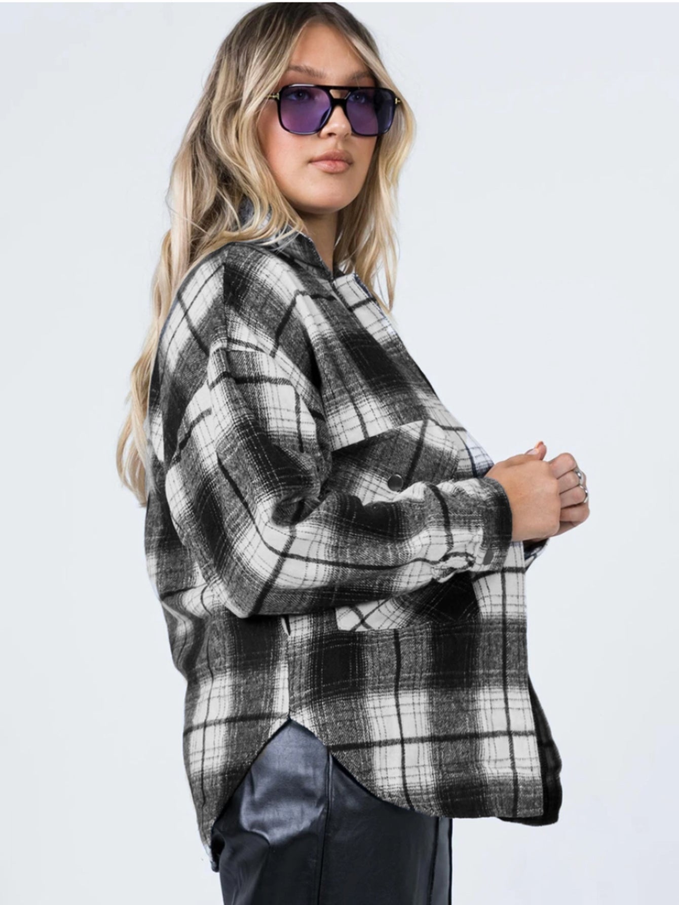 fermon - Flap Pocket Button Front Plaid Coat