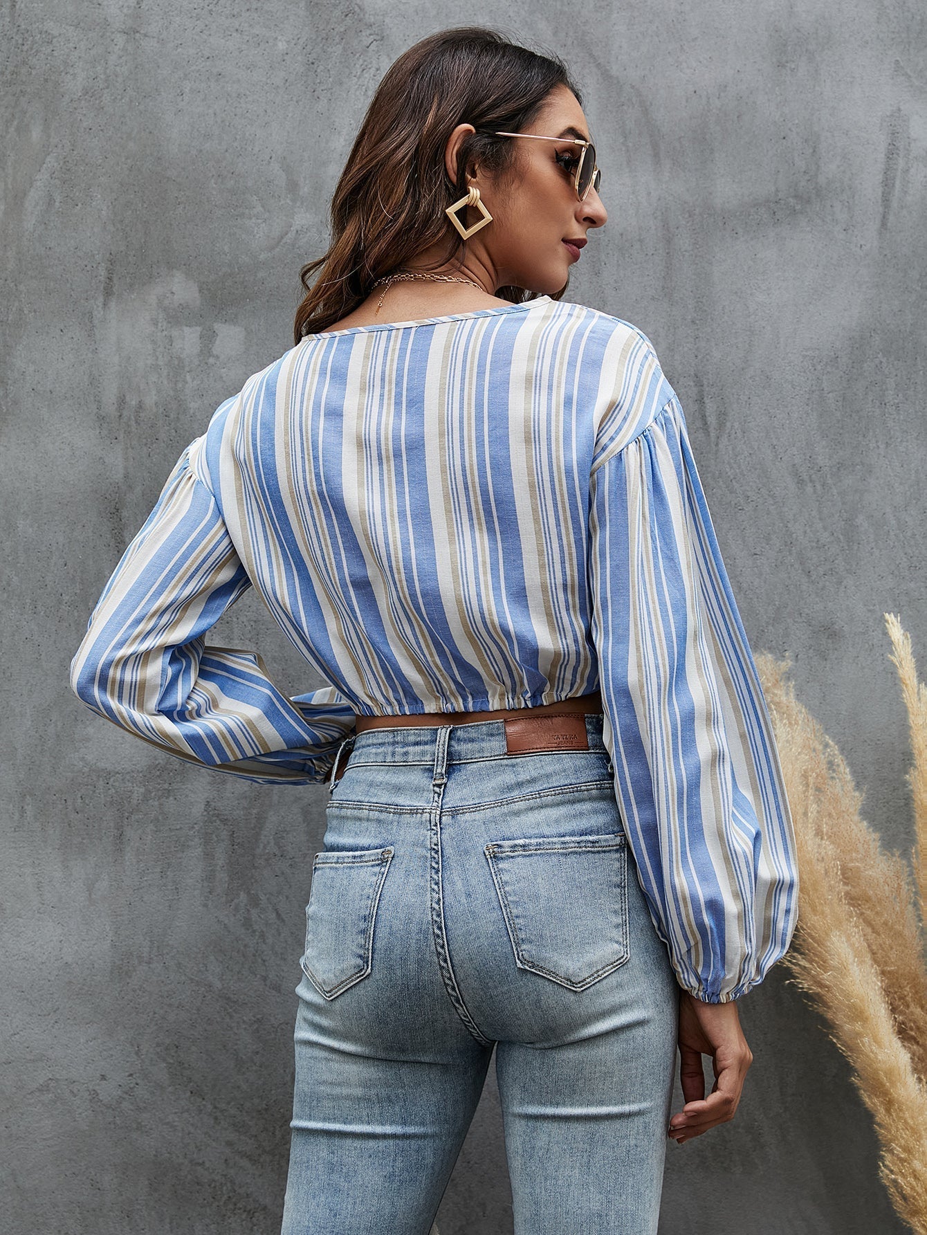 fermon - Lantern Sleeve Striped Top