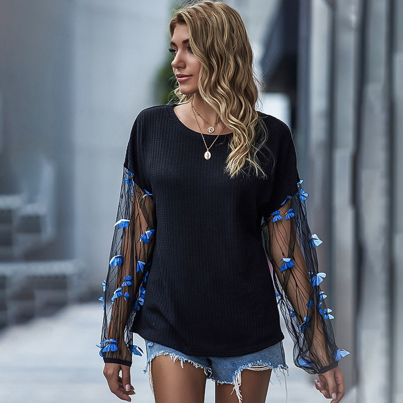 fermon - Net Yarn Lantern Sleeve Loose New Sweater