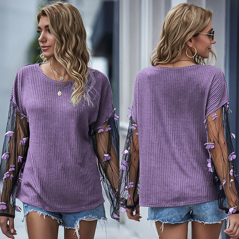 fermon - Net Yarn Lantern Sleeve Loose New Sweater