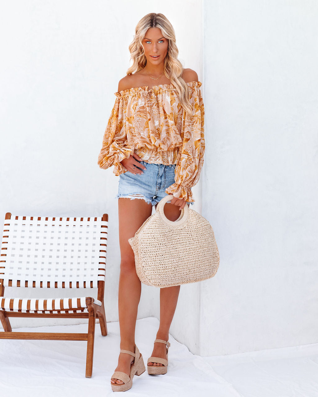 fermon - Papaya Printed Off The Shoulder Blouse