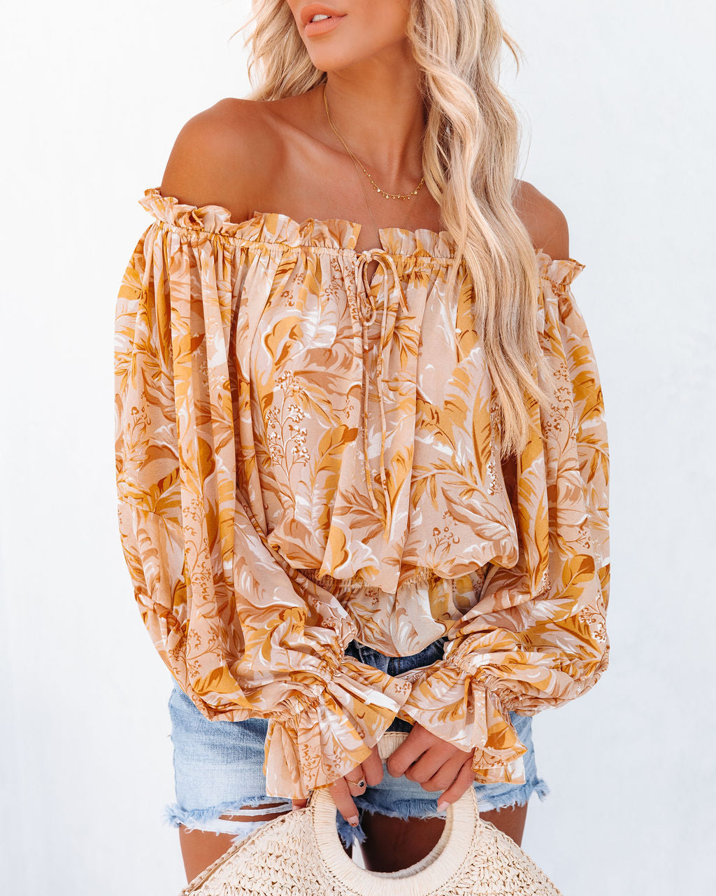 fermon - Papaya Printed Off The Shoulder Blouse