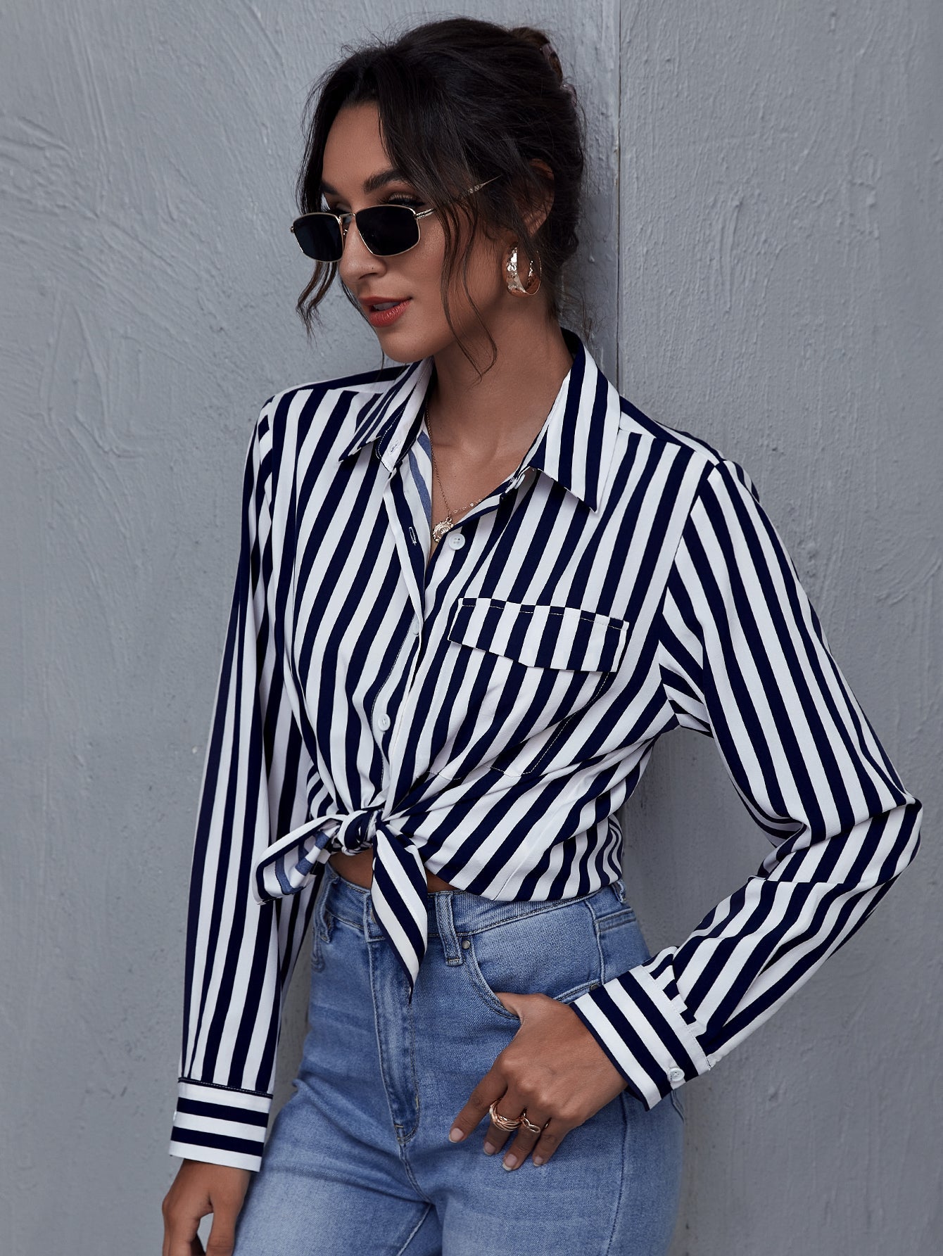 fermon - Single Breasted Striped Blouse