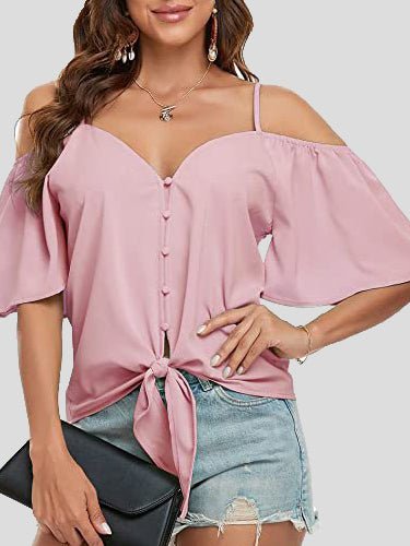 fermon - Sling Single Breasted Knotted Off Shoulder Blouse