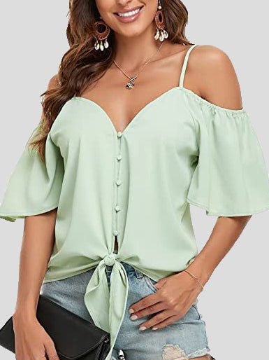 fermon - Sling Single Breasted Knotted Off Shoulder Blouse