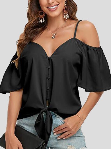 fermon - Sling Single Breasted Knotted Off Shoulder Blouse