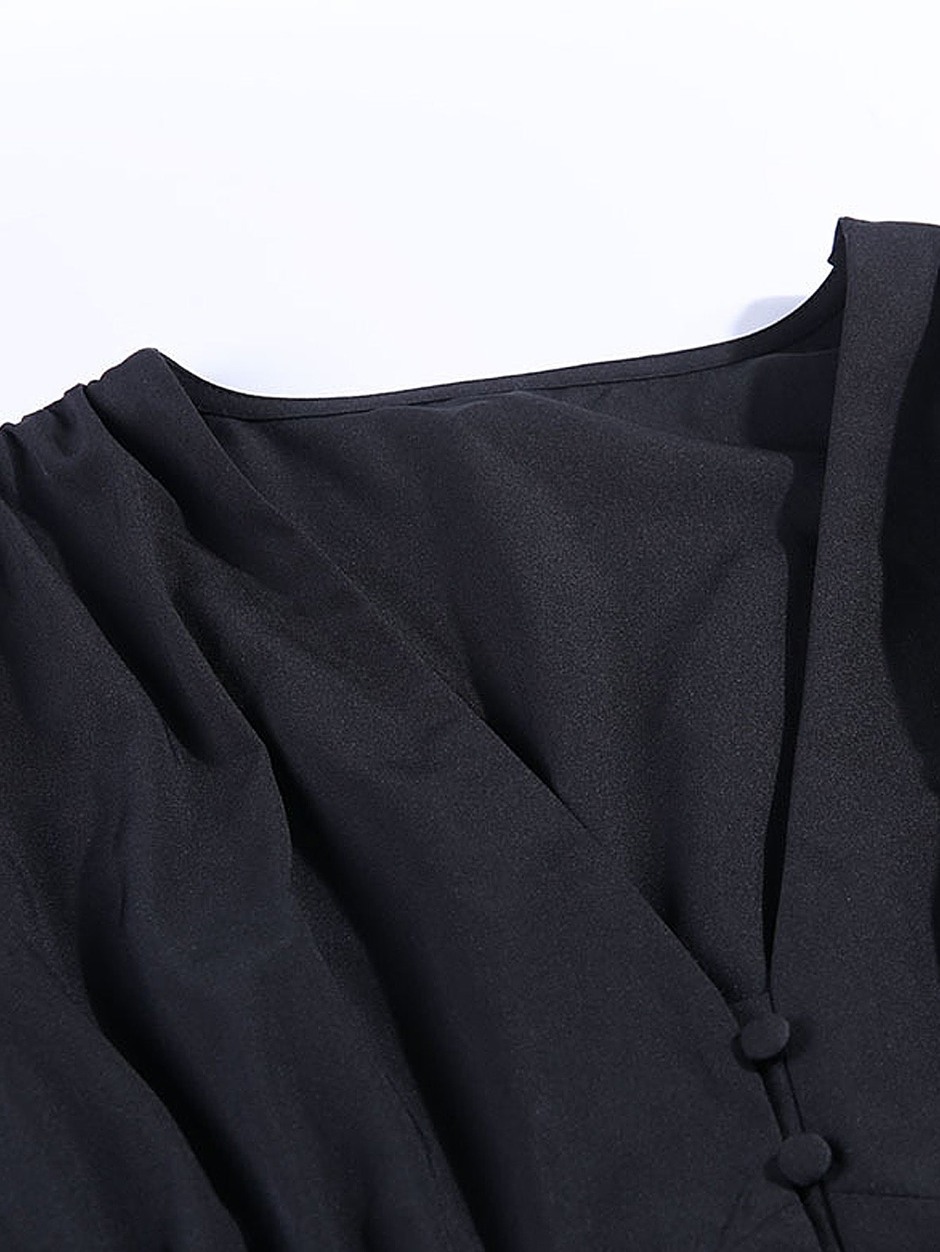 fermon - Women Deep V Neck Lantern Long Sleeve Blouse Casual Loose Pleated Shirt