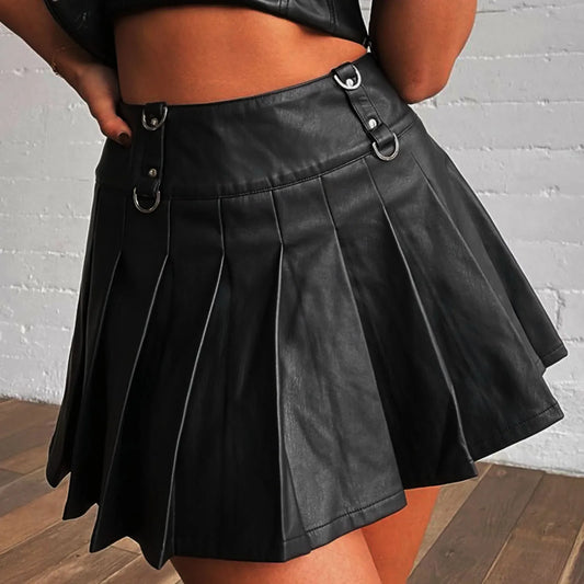 Y2K Leather High Waist Slim Vintage A-Line Skirt