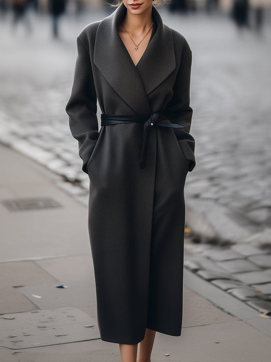 Charcoal Wool Wrap Coat With Belt