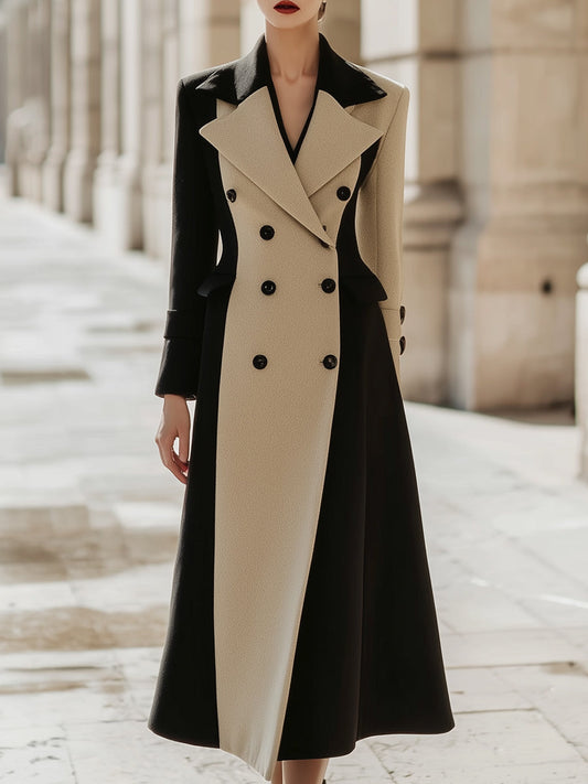 Black & Beige Color-Block Wool Coat