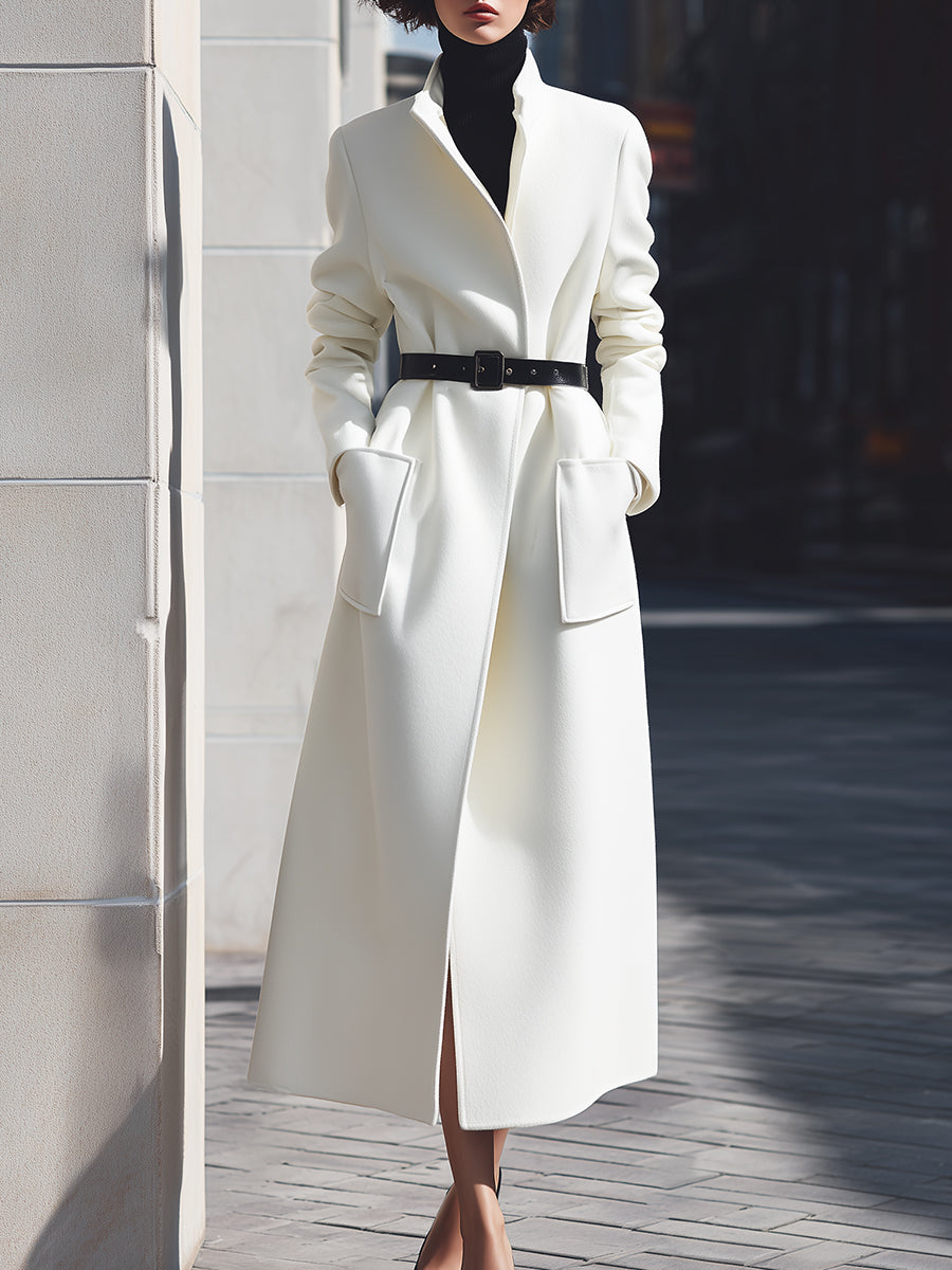 White Noir Belted Wool Coat
