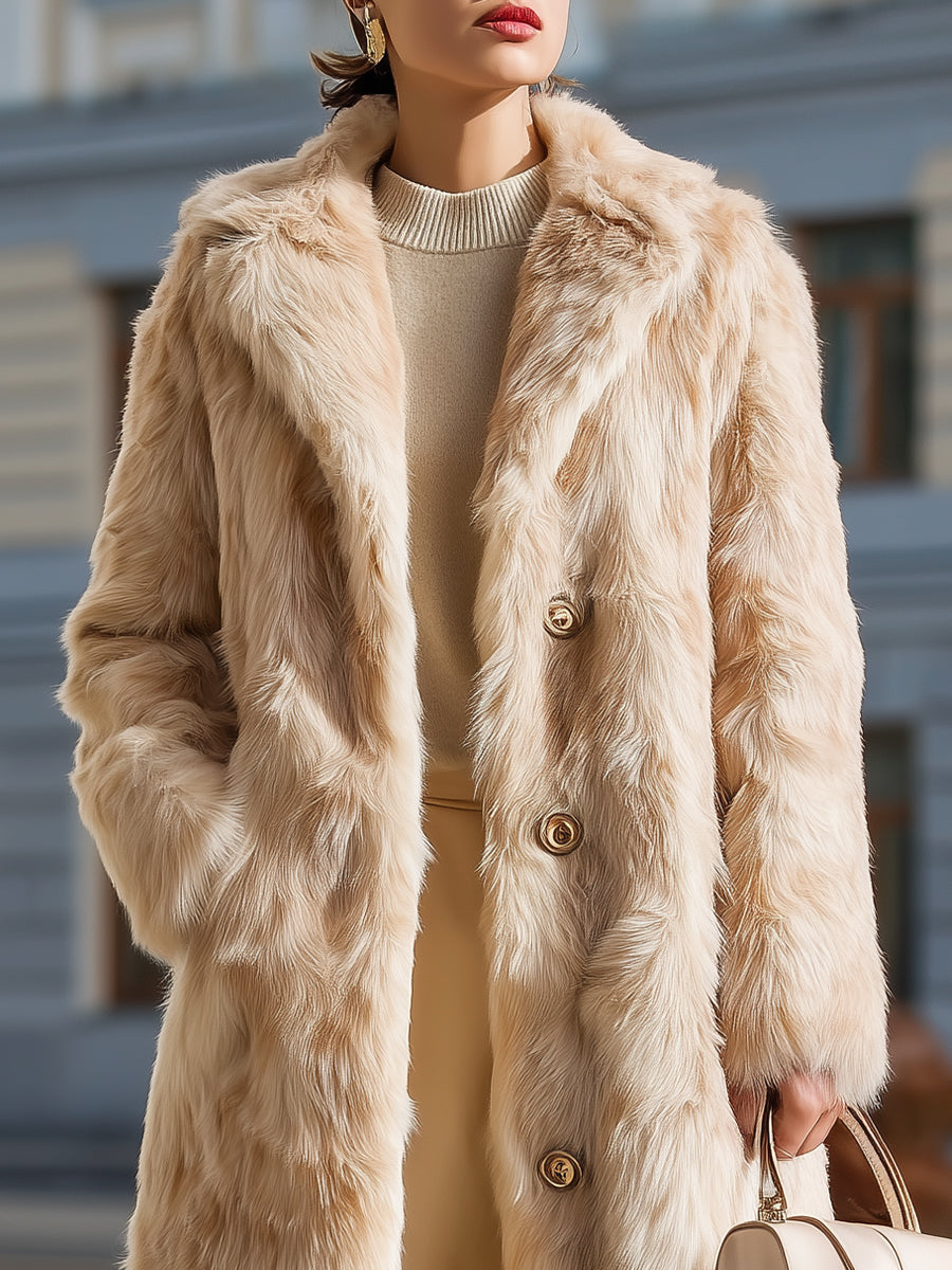 Women's Long Faux Fur Coat In Champagne Beige