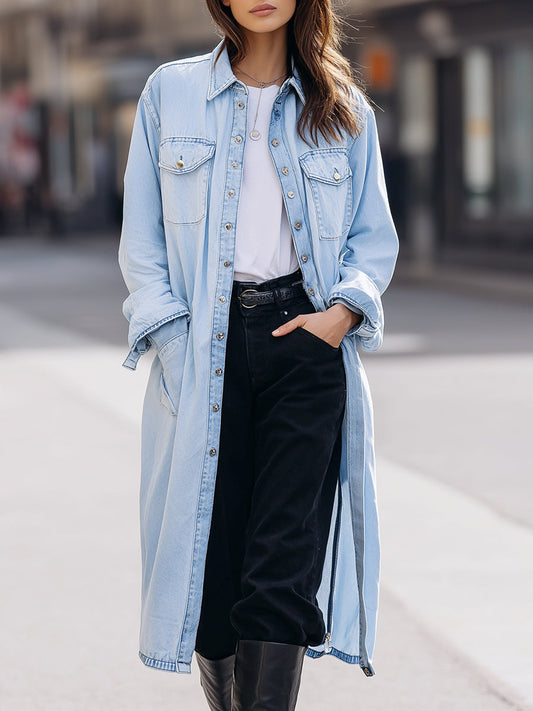 Light Wash Denim Duster Shirt Jacket