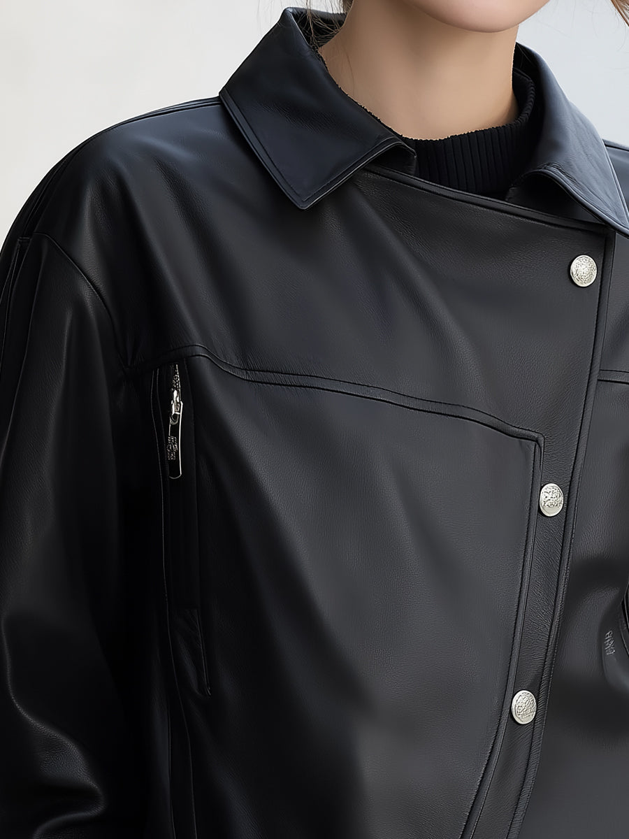 Black Asymmetrical Faux Leather Jacket