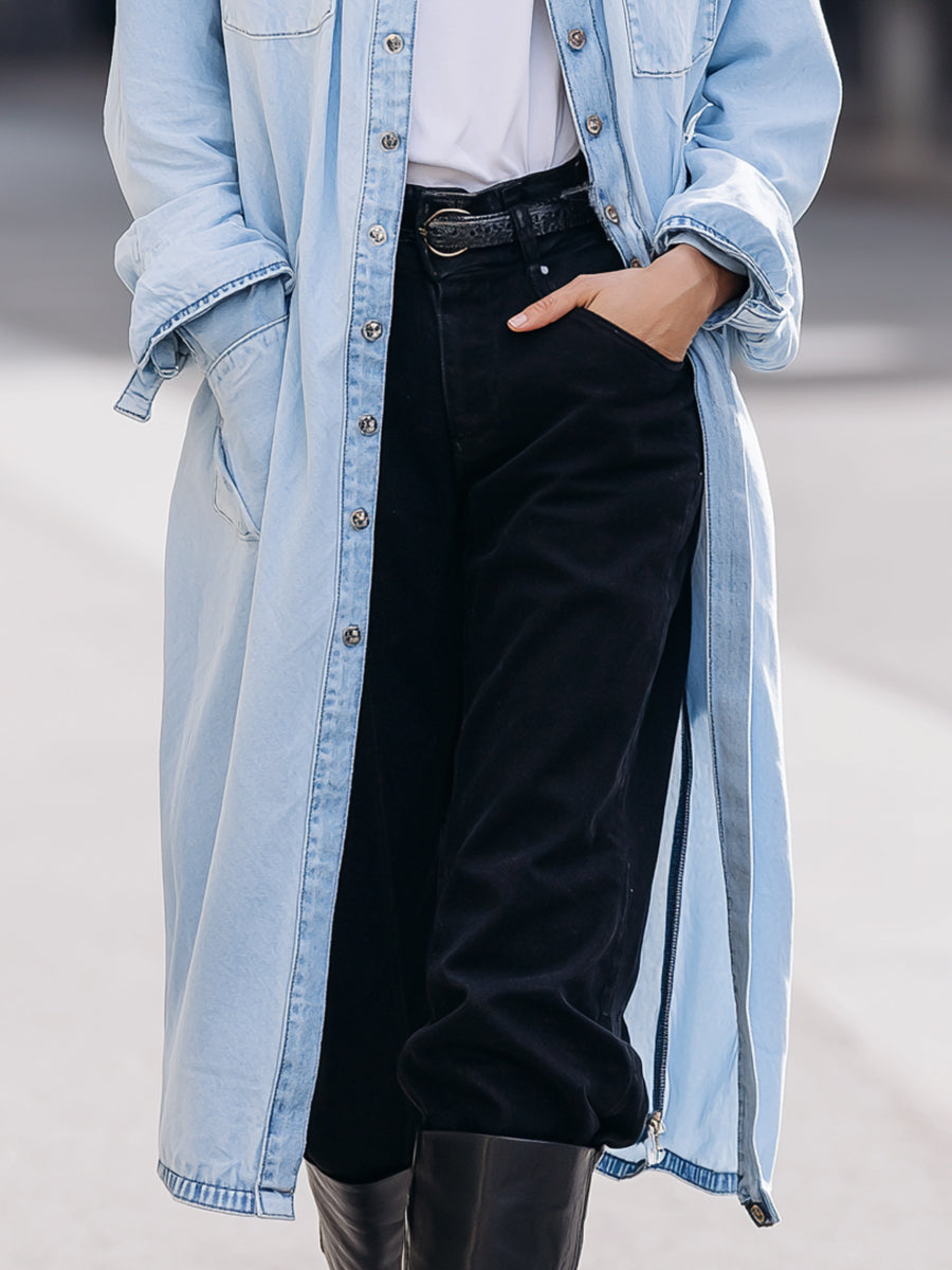 Light Wash Denim Duster Shirt Jacket