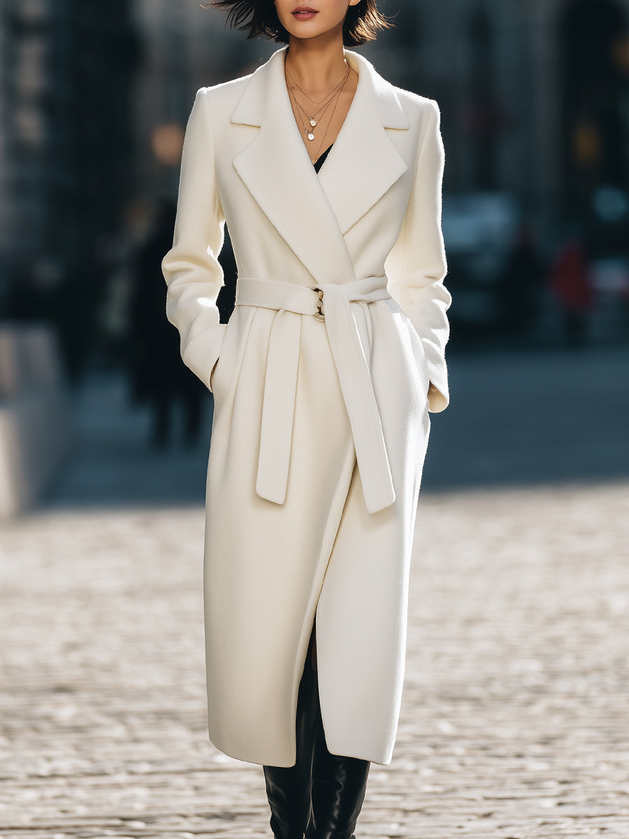 Ivory Wool Belted Wrap Coat