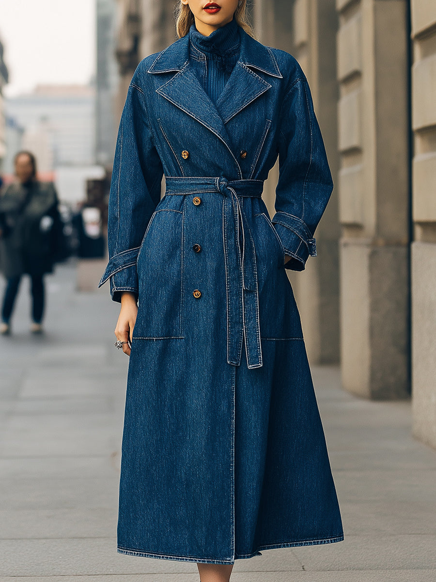 Double-Breasted Denim Trench Coat